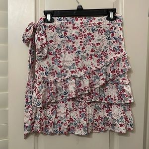Aqua Ruffled Floral Wrap Skirt